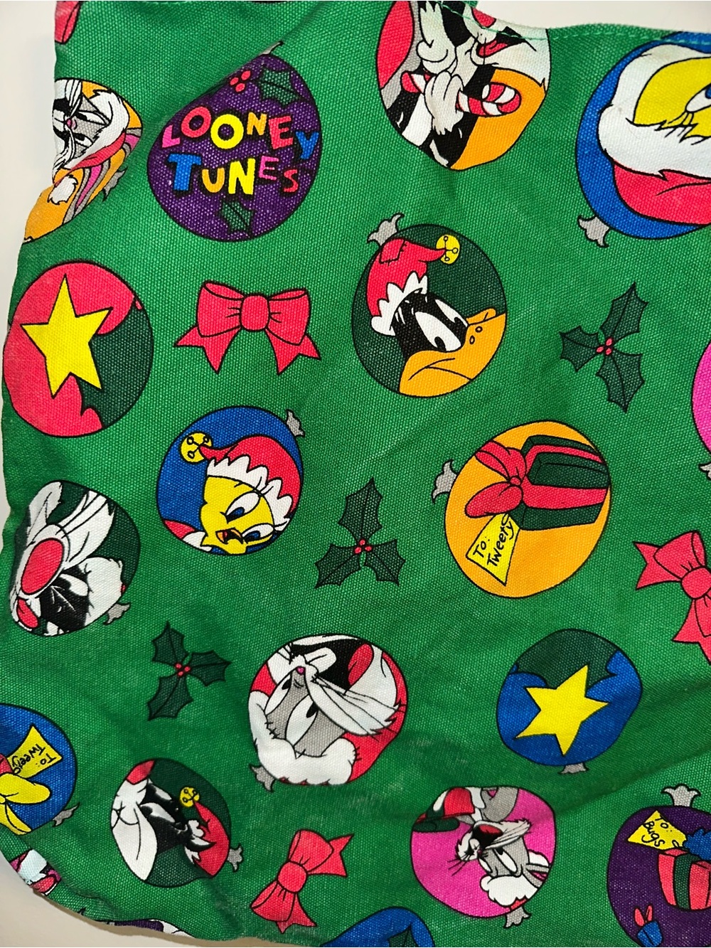 Vtg 1993 Looney Tunes Holiday Mischief Canvas Tote Bag - Picture 3 of 14